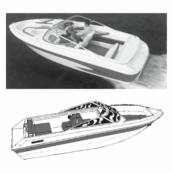 Olympian Athlete 22 ft. Vhull Runabout I-O Boat Cover with Windhsield & Bow Rails - Slate Gray OL3638214
